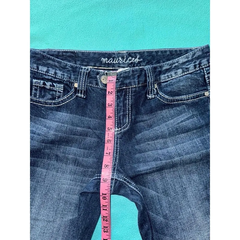 Maurices Capri‎ Jeans Embroidery Stretch Flat Front Denim Blue Women's Size 6 - Image 9