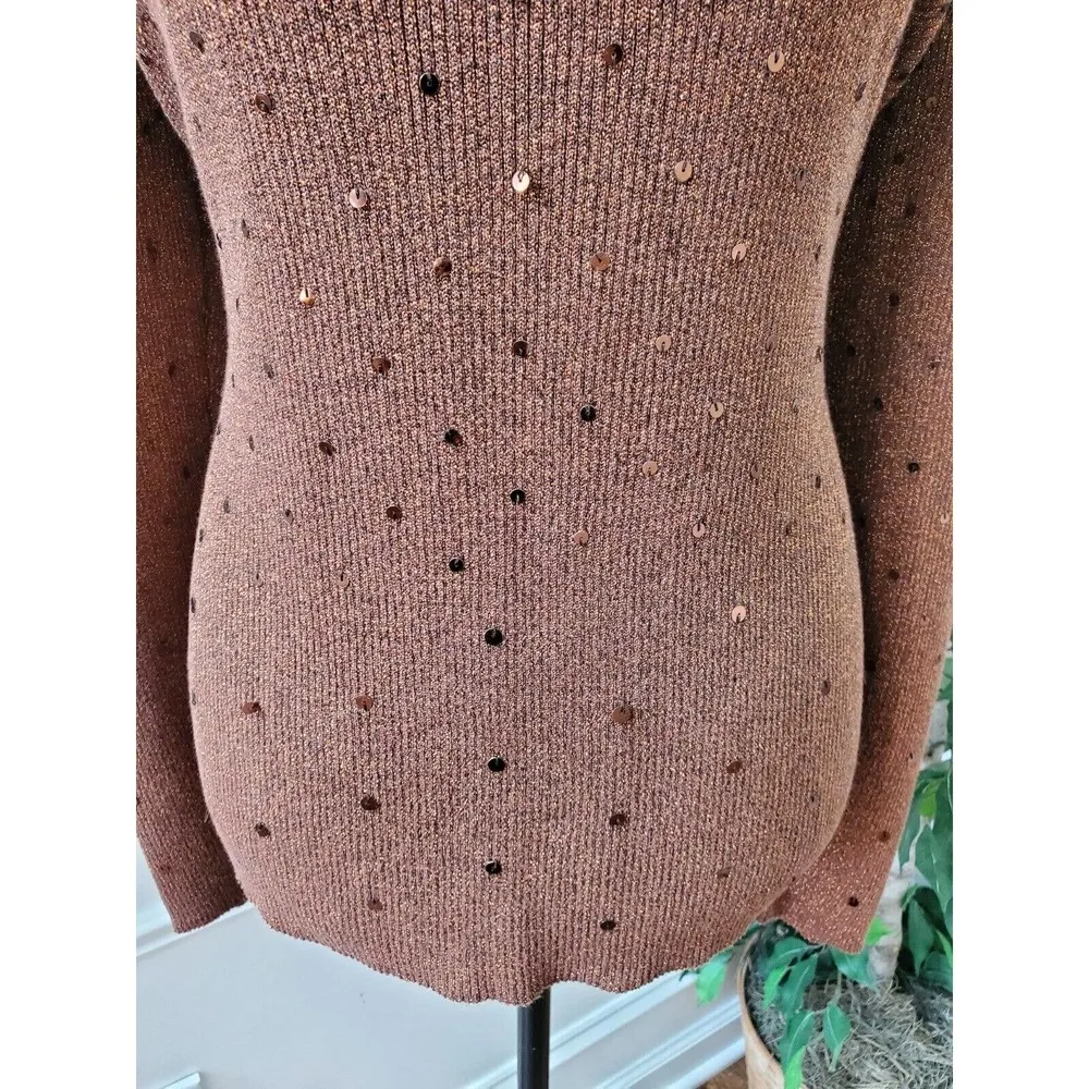 Mercer Street Studio Women's Brown Cotton Mock Neck Long Sleeve Knit Sweater XL - Image 5