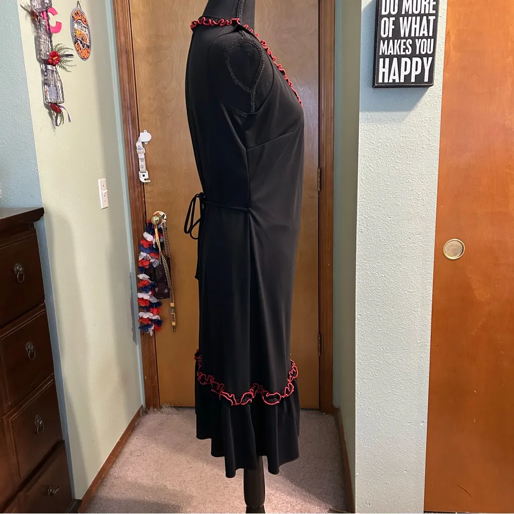 Alyn Paige Y2K black with red ruffles sleeveless midi dress size 11/12 faux wrap - Image 2