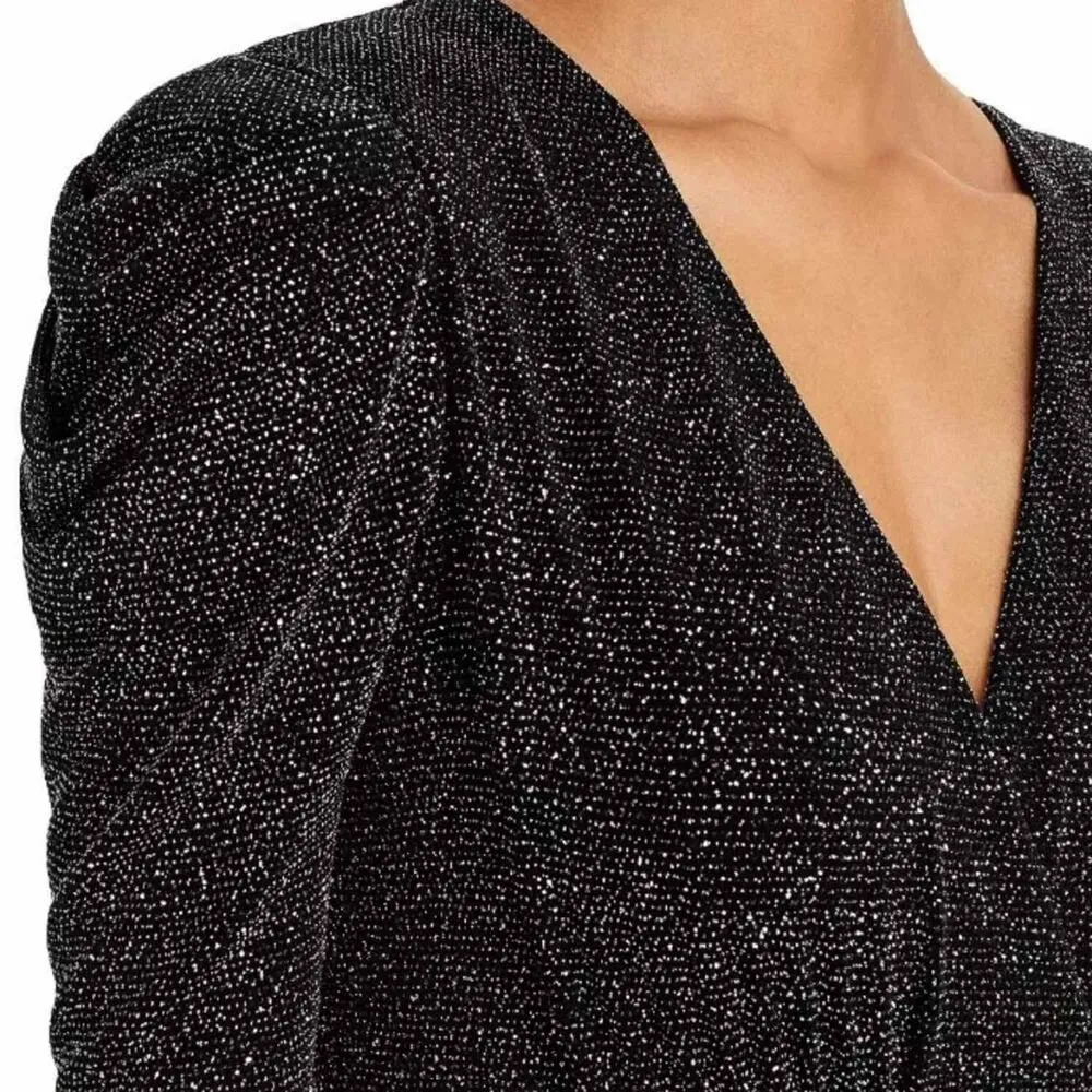 AQUA Drapey Mini Cocktail Holiday Night Out Metallic Party Dress Size 4 - Image 10