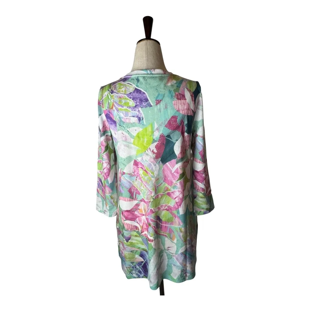 Soft Surroundings Shirt Women XS Pink Blue Floral Iris Tunic Boho Cottagecore‎ - Image 3