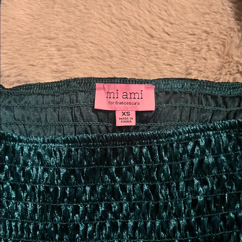 Miami Teal Velvet Puff Sleeve Blouse - Image 2