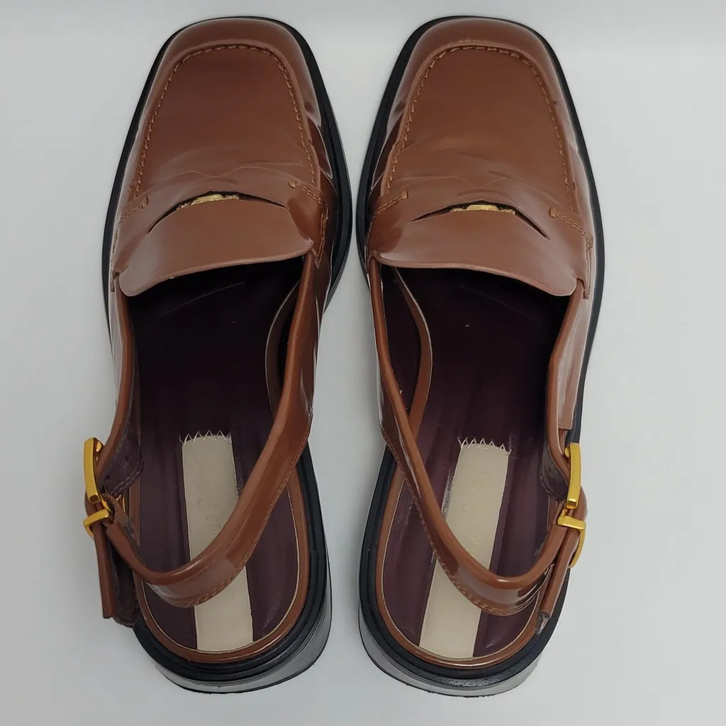 Franco Sarto Giada Slingback Loafer Heels Penny Strap Tobacco Brown Women's 9M - Image 6