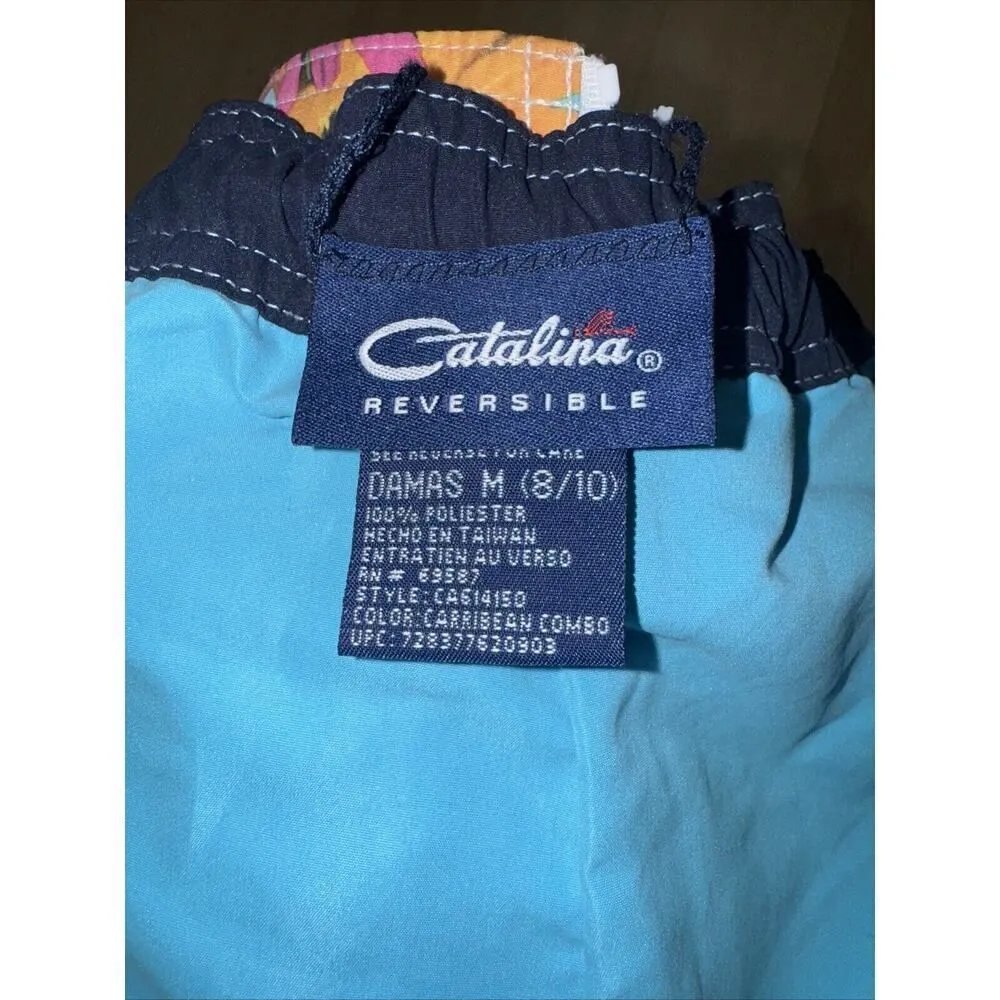 Catalina Reversible Tropical Print Blue Zip Front Swim Board Shorts Size 8/10 - Image 5