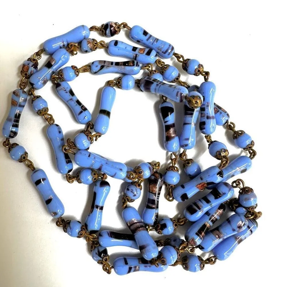Vintage Japanese 1960s Millefiori Beaded blue Necklace. - Image 2