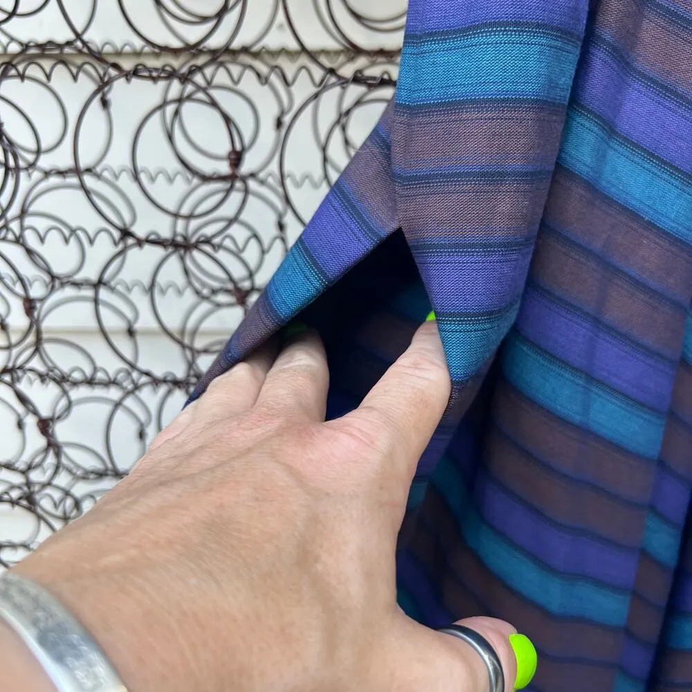 Vintage 80s American Shirt Dress striped V chevron blue gray Size M - Image 6