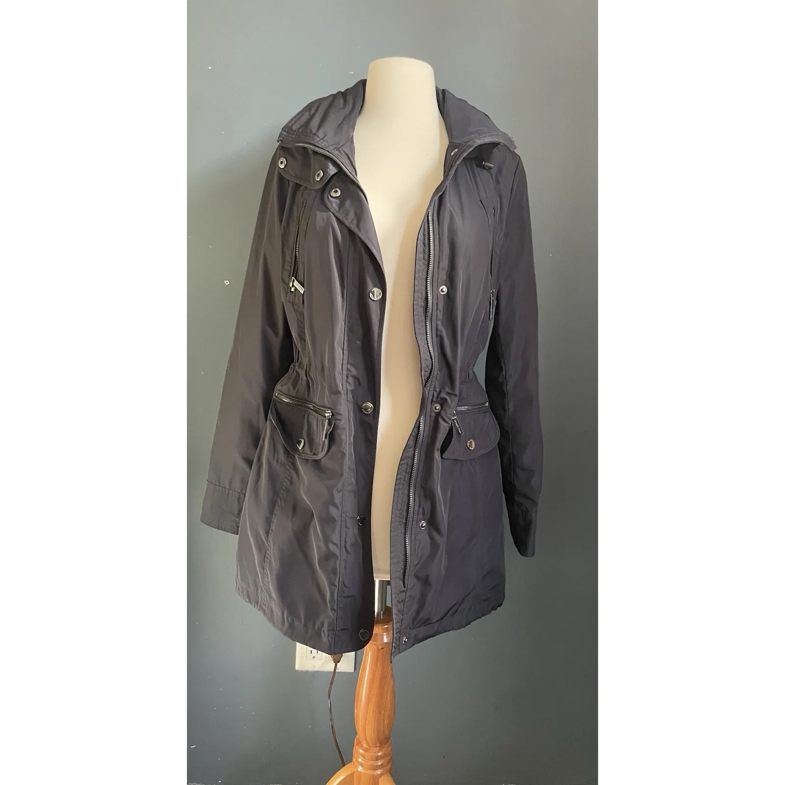 Michael Kors Women Navy BluenHooded Anorak Jacket Zip Pockets Drawstring Waist M - Image 9