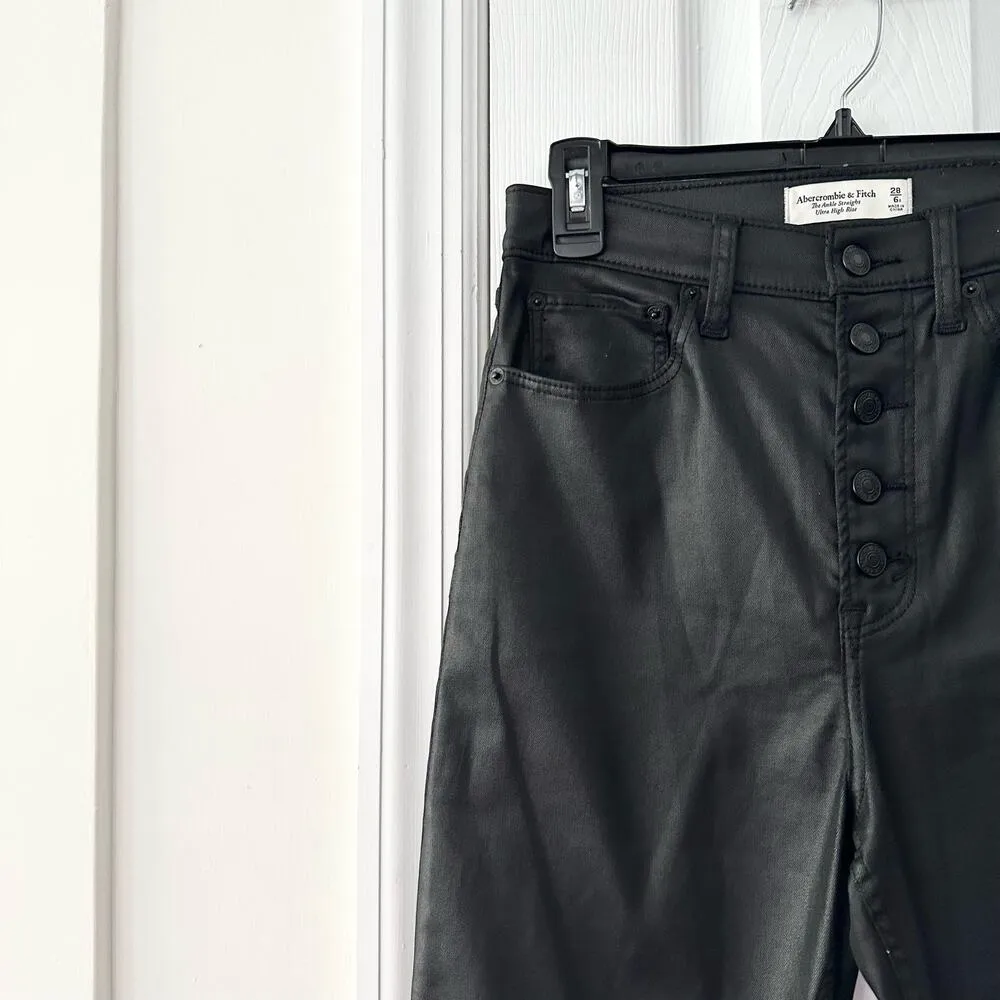 Abercrombie & Fitch Black Coated The Ankle Straight Ultra High Rise Jeans 28/6R - Image 6