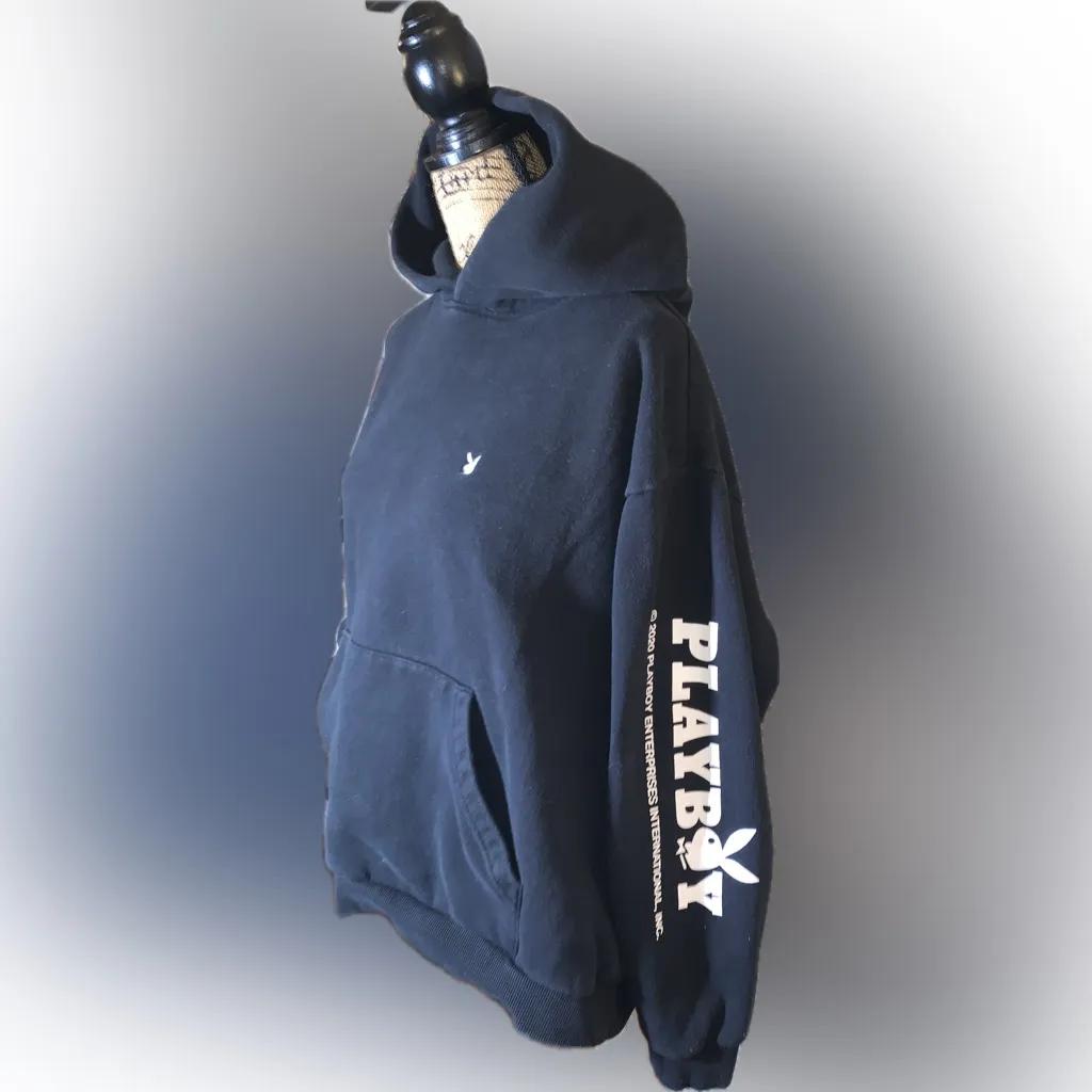 PLAYBOY Bunny Black Oversized Baggy Cozy Comfy Hoodie Logo Sleeves L - Image 2