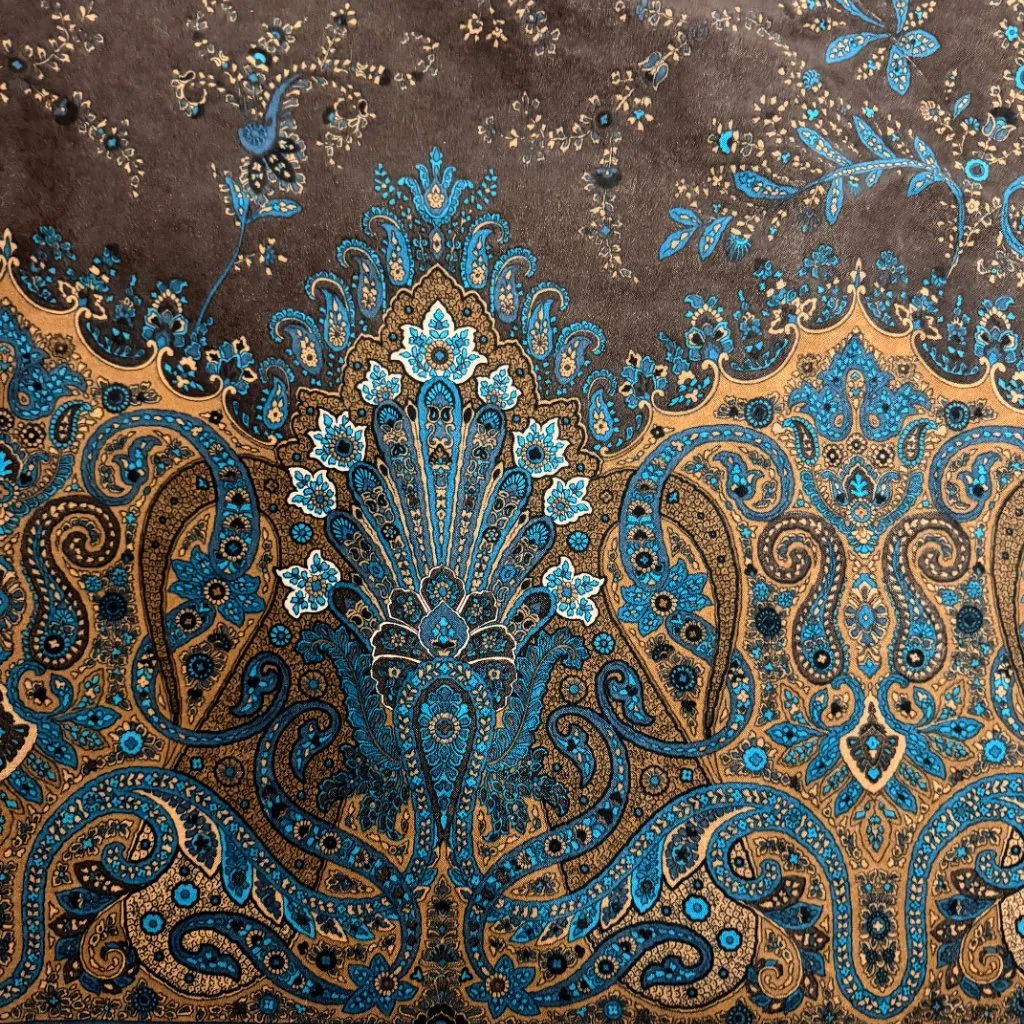 Briggs Petite Brown Paisley Midi Skirt Boho Teal Gold Border Print Size 14P/16P - Image 2