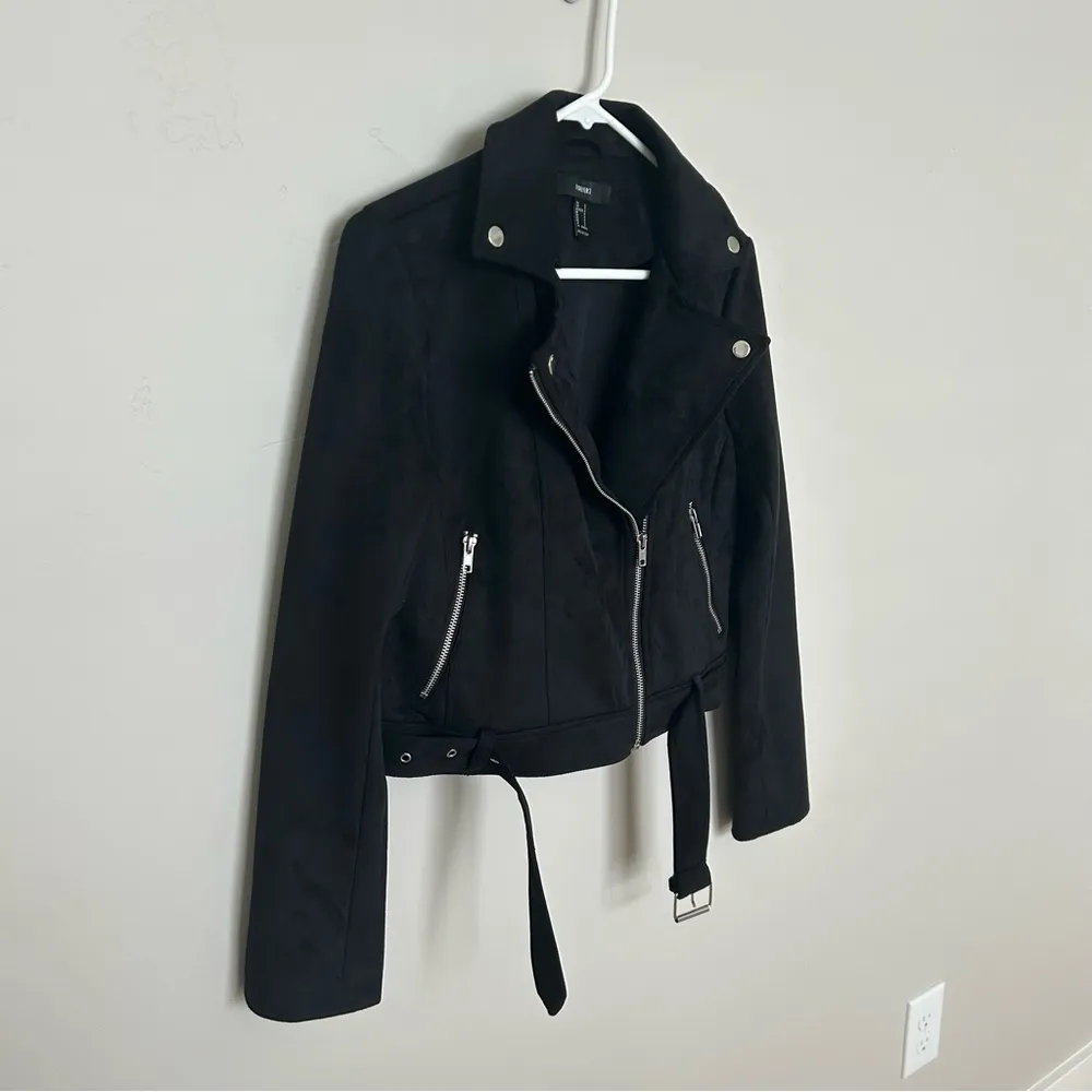Women’s Forever 21 Black Moto Jacket, Faux Suede, Size Small - Image 2