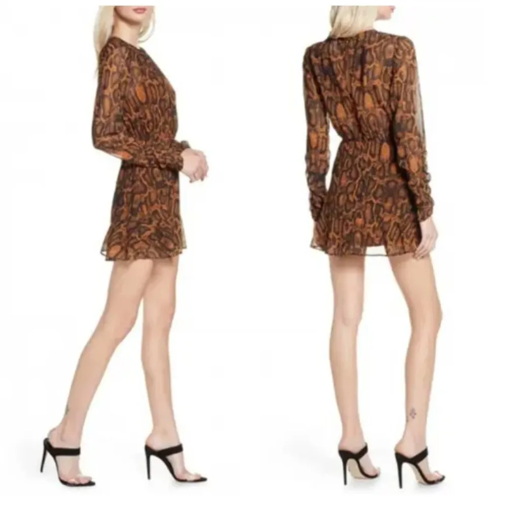 FINDERS KEEPERS Snake Print Short LANA Mini Dress Tan Brown, Size 6 - Image 2