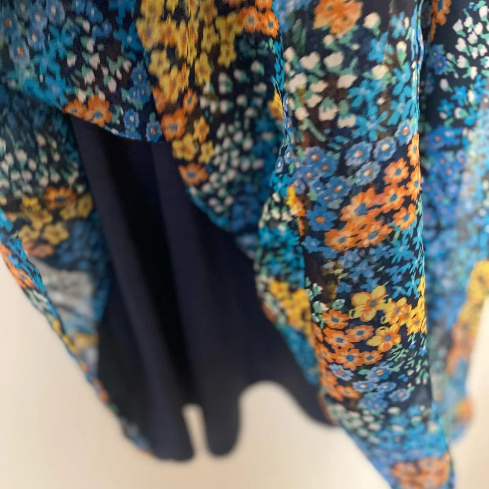 Forever 21 Womens Juniors Mini Sun Dress S Small Floral Blue Orange Yellow - Image 4