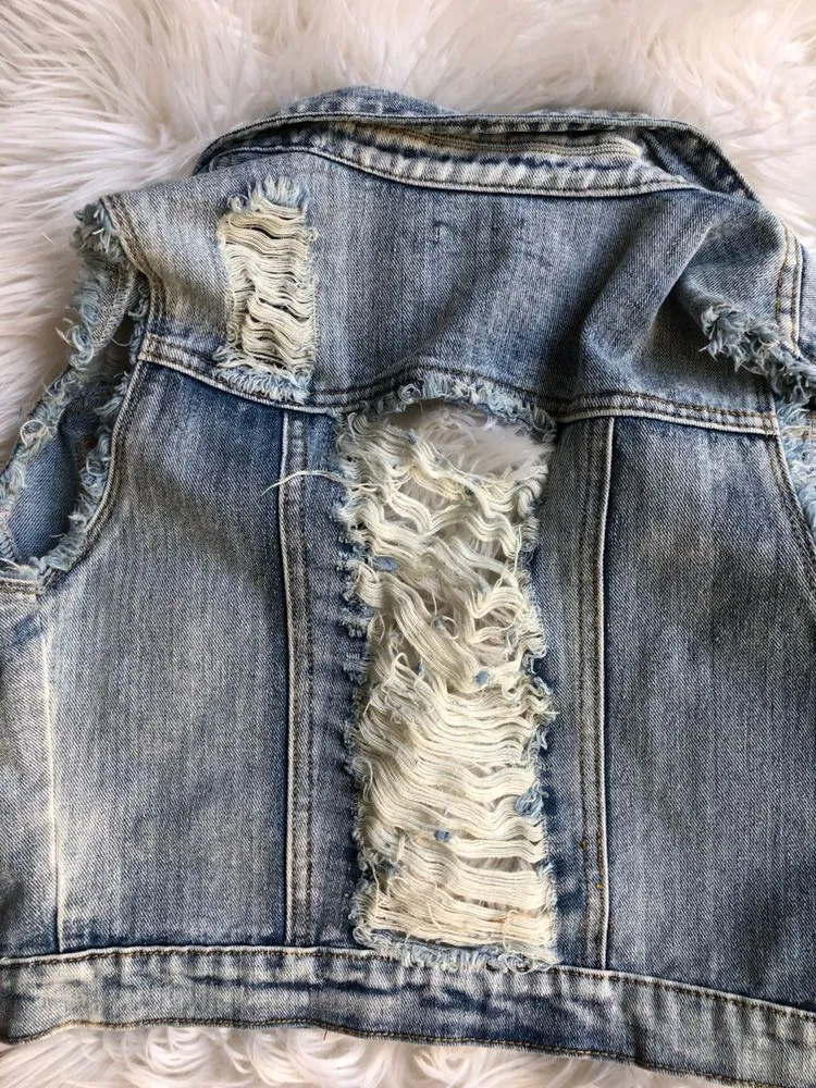 Chiole Distressed Denim Jean Vest Blue - Image 4