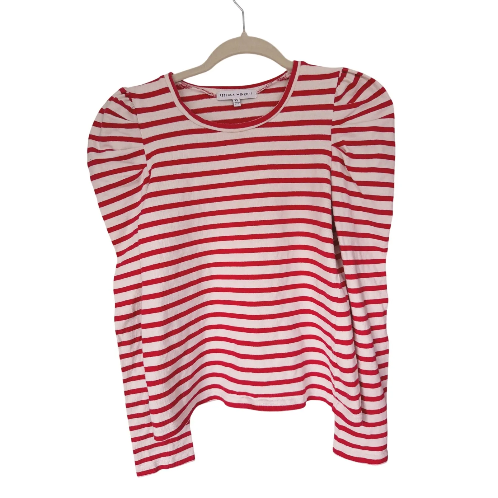 Rebecca Minkoff Parisian Valentine Striped Puff Sleeve Top XS Red Romantic Prep - Image 3