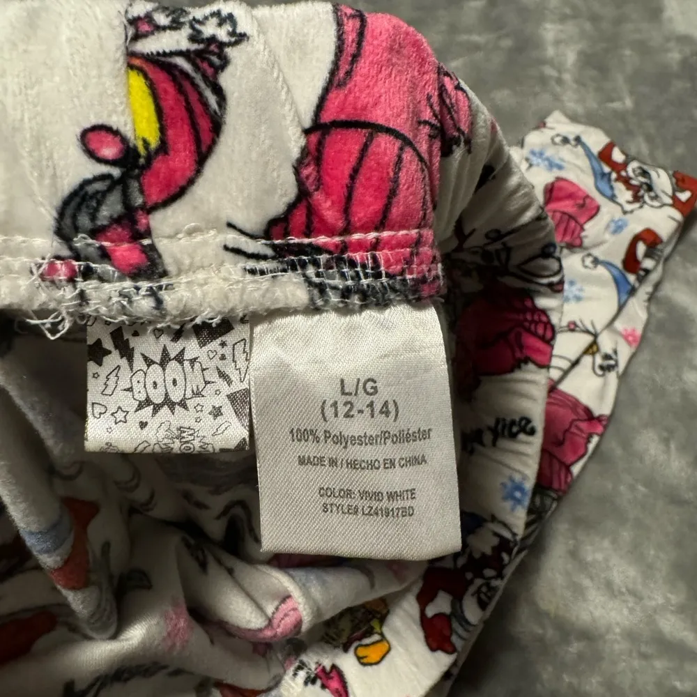Warner Bros Christmas Looney Tunes White and Pink Cartoon Pajamas Bottoms Size L - Image 2