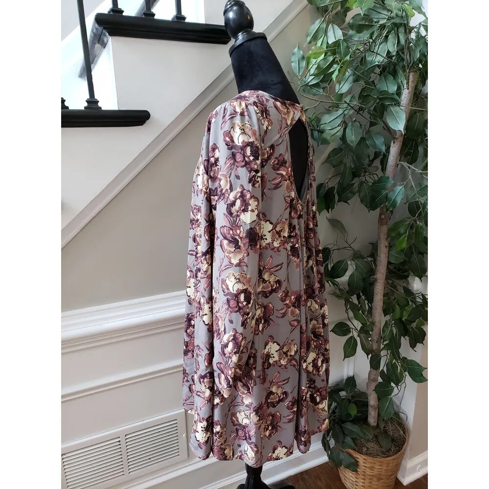 Peach Love Fit & Flare Dress Women M Multi Floral Lined Keyhole Back Long Sleeve - Image 9