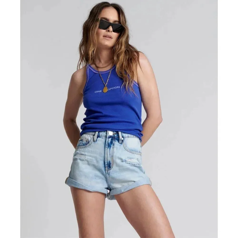 One Teaspoon Bandit High Waist Denim Short in Blue Tornado 25 New Womens Jeans - Image 16