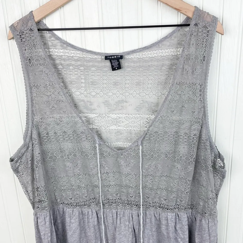Torrid Heathered Grey Sheer Lace Top Sleeveless Peplum Tank Tassels Plus Size 4X - Image 3