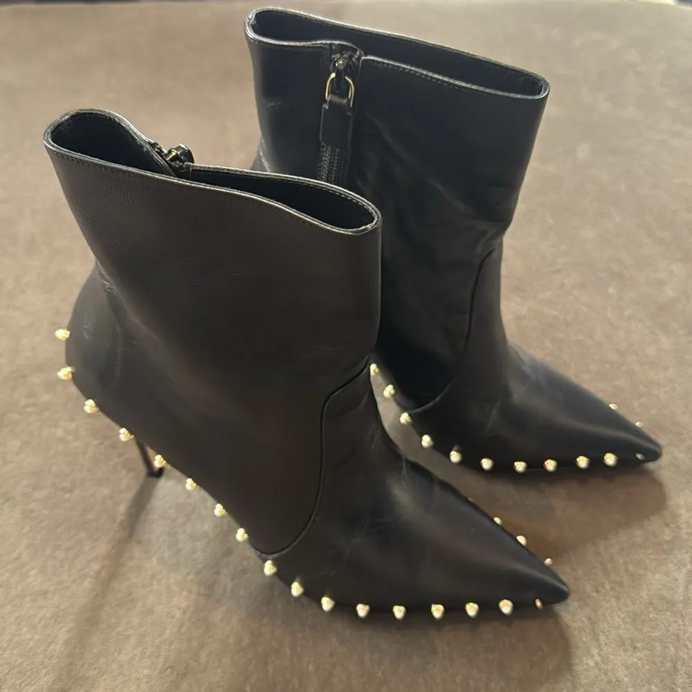 Stuart Weitzman Faux Pearl Studded Calf Leather Black Ankle Boots Zip 7.5B *READ - Image 13