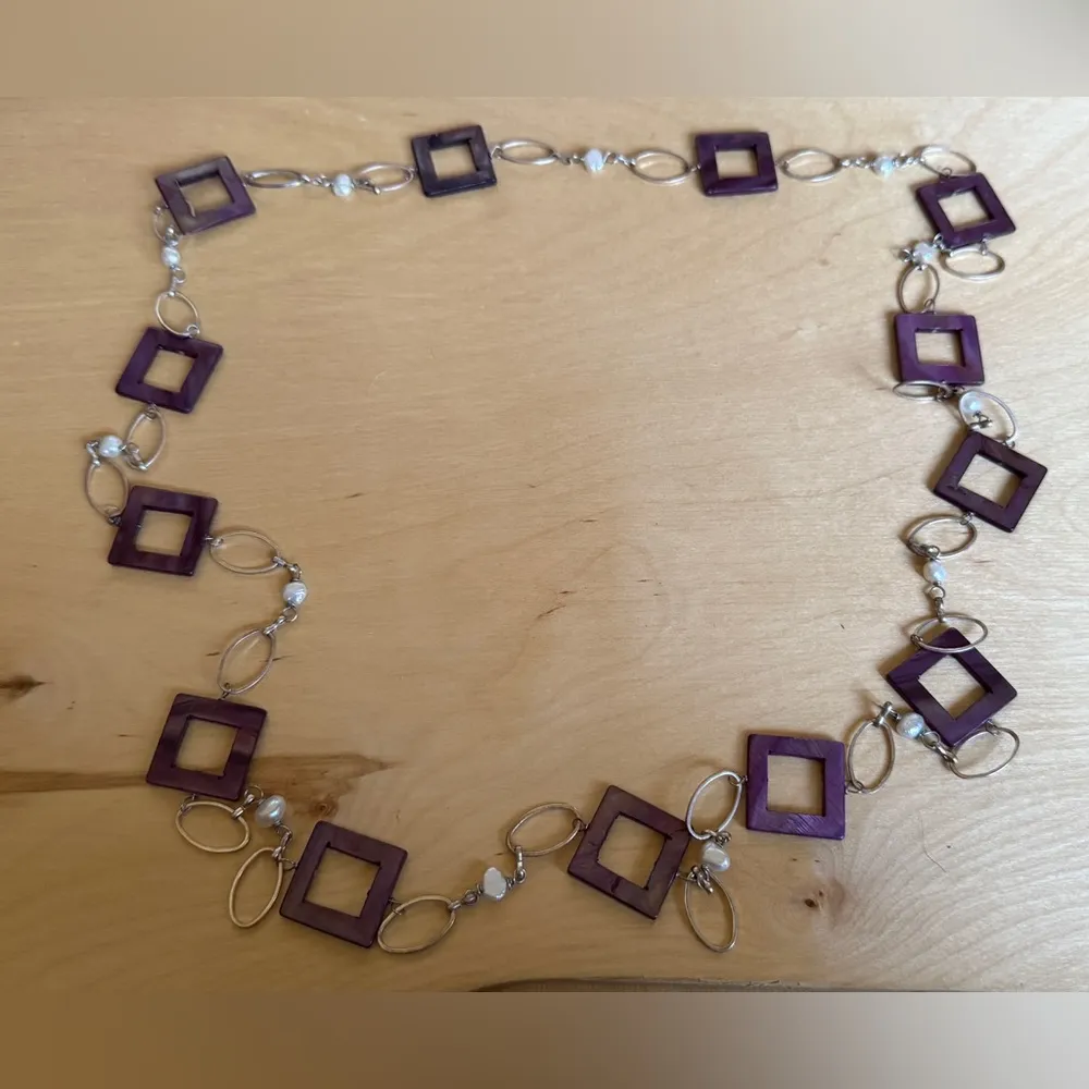 Purple and Silver Geometric Necklace & Earrings Set - Image 3