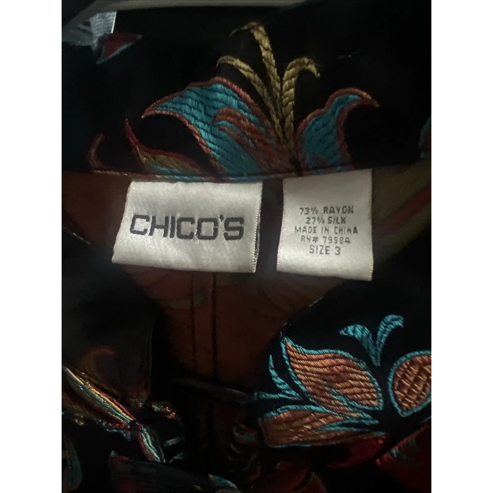 Chico’s Asian Inspired Brocade Jacket Mandarin Collar Silk Blend Size 3/Large - Image 9
