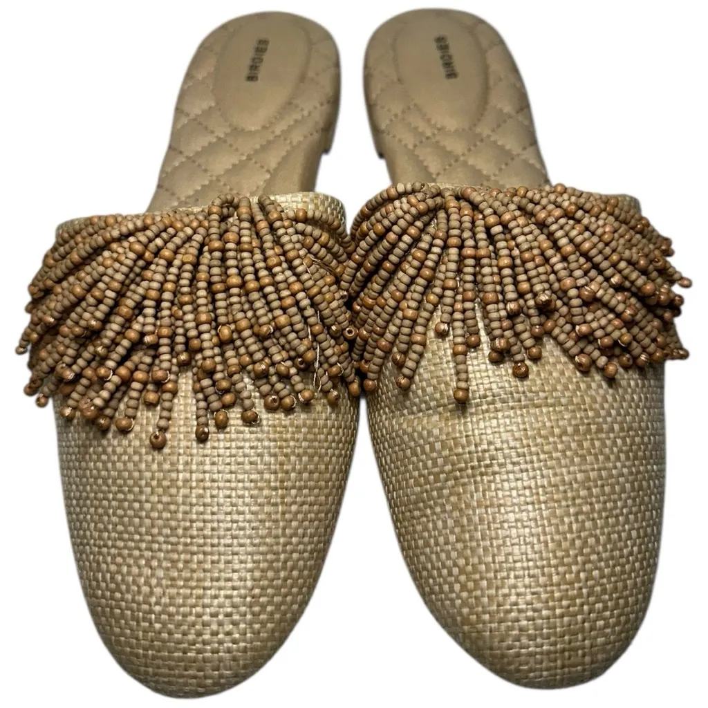Birdies Womens Size 8 Beige Tan The Songbird Raffia Fringe Tassels Sandals Mules - Image 4