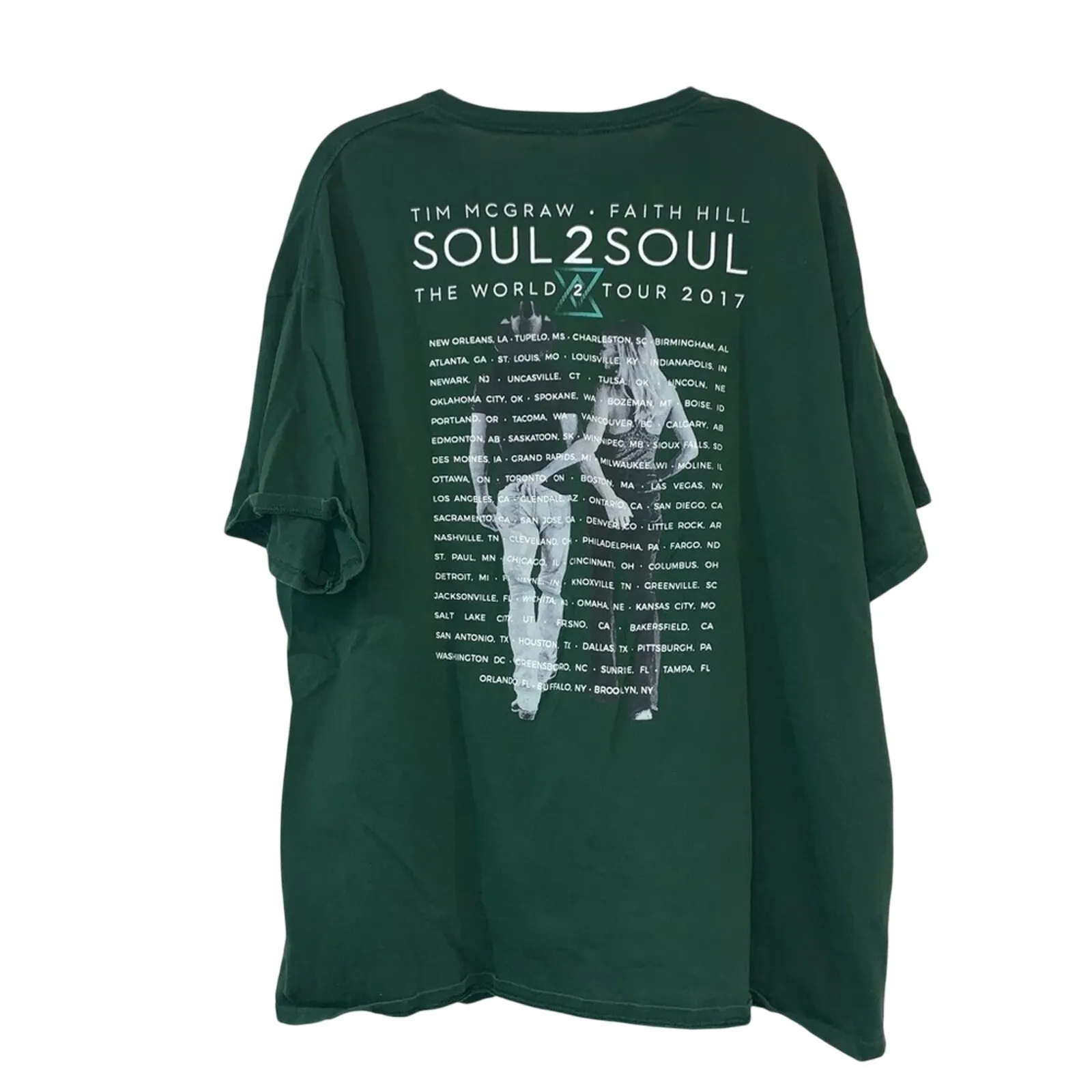 Tim McGraw Faith Hill Graphic Band World TourTee Shirt Green Size 2X - Image 2
