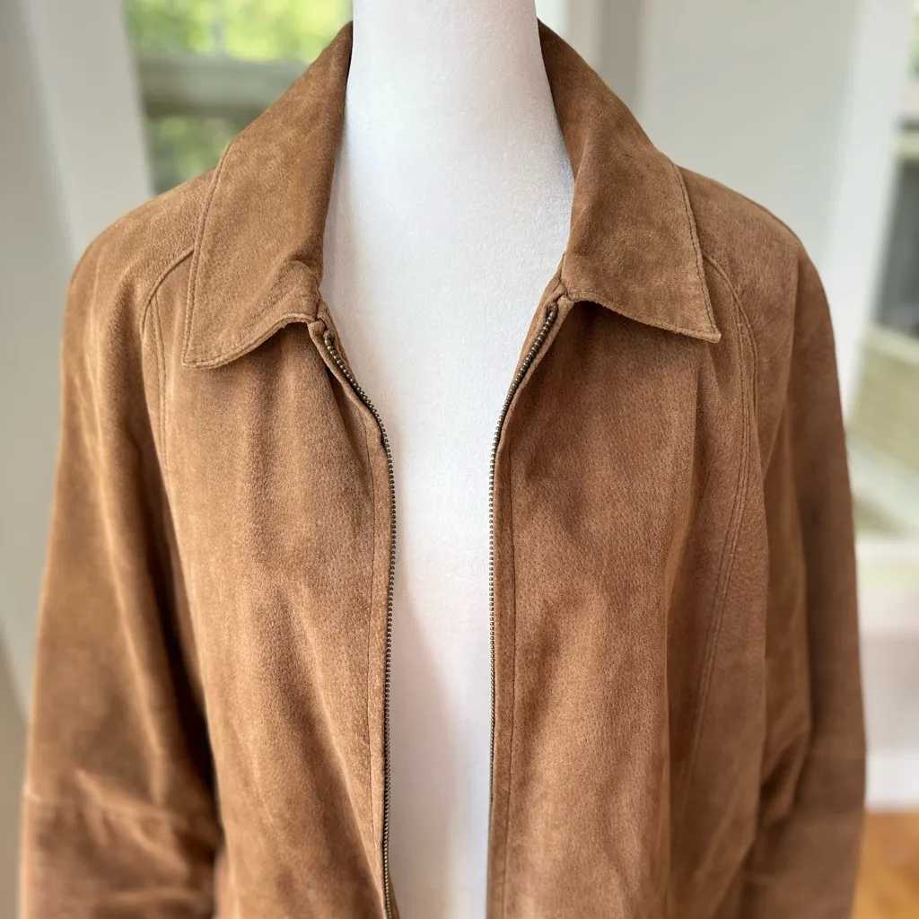 Vintage Phase Two Camel Suede Leather Shirt Jacket Shacket Sz Large Tan - Image 5