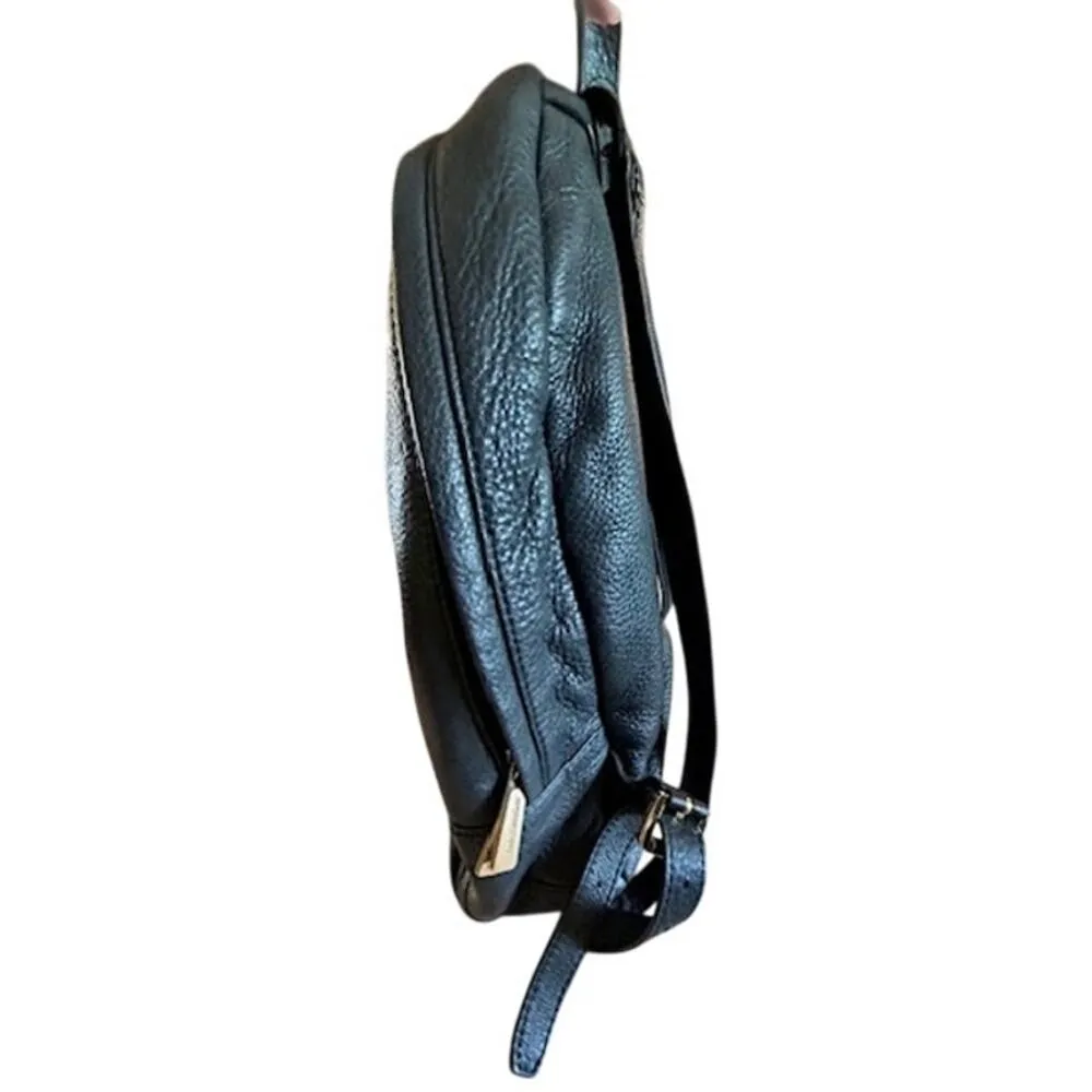 Michael Kors Black Pebbled Leather Backpack with Gold Logo Plate - Image 6
