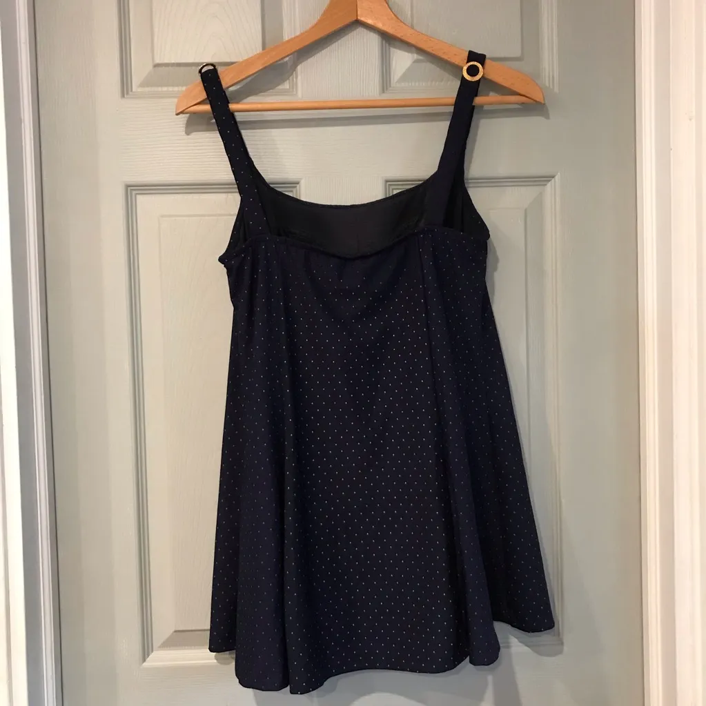 Slim Allure Women's 14 Vintage One Piece Navy Gold Polka Dot Dress Swim Suit Blue Size L - Image 7