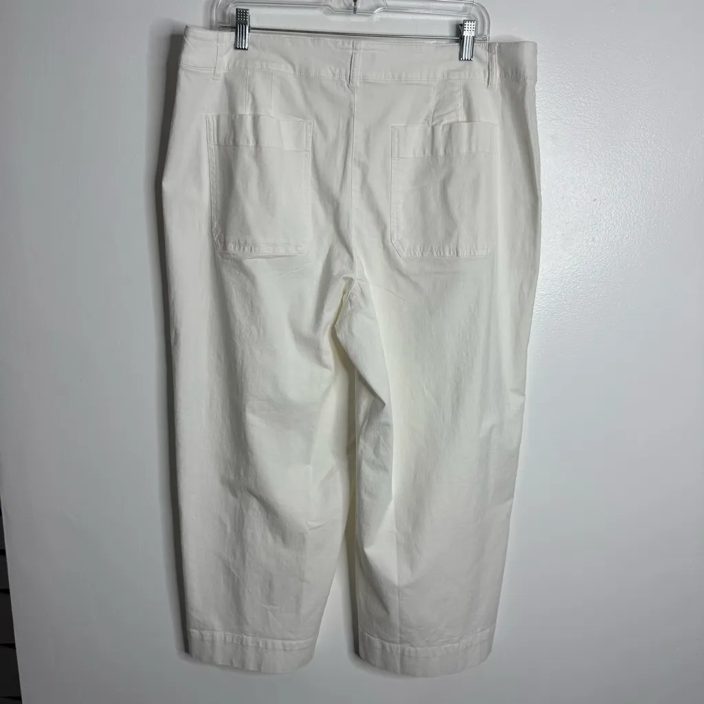 Talbots White Wide Leg Crop Pants Cargo Pockets Size‎ 16 - Image 2