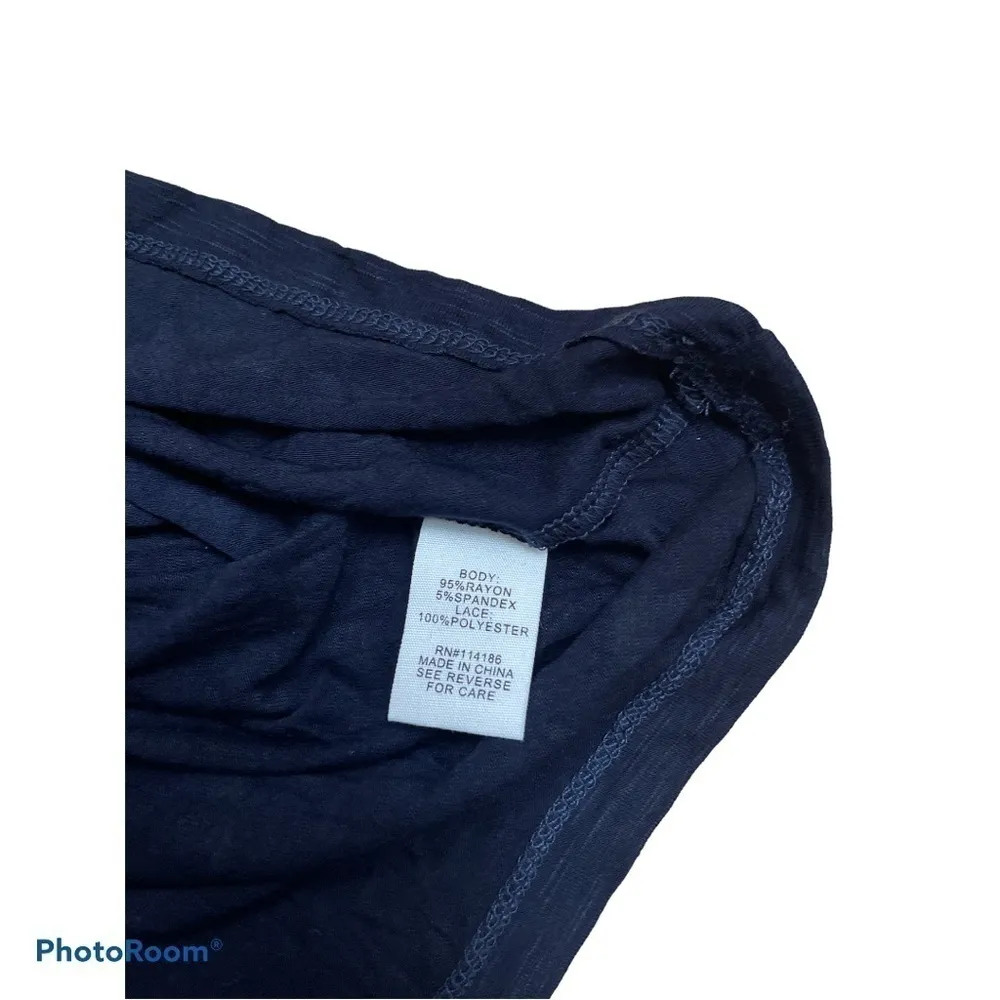 89th & Madison Navy Lace Sleeve Spandex Blend Top Plus Size 3X Blue - Image 5