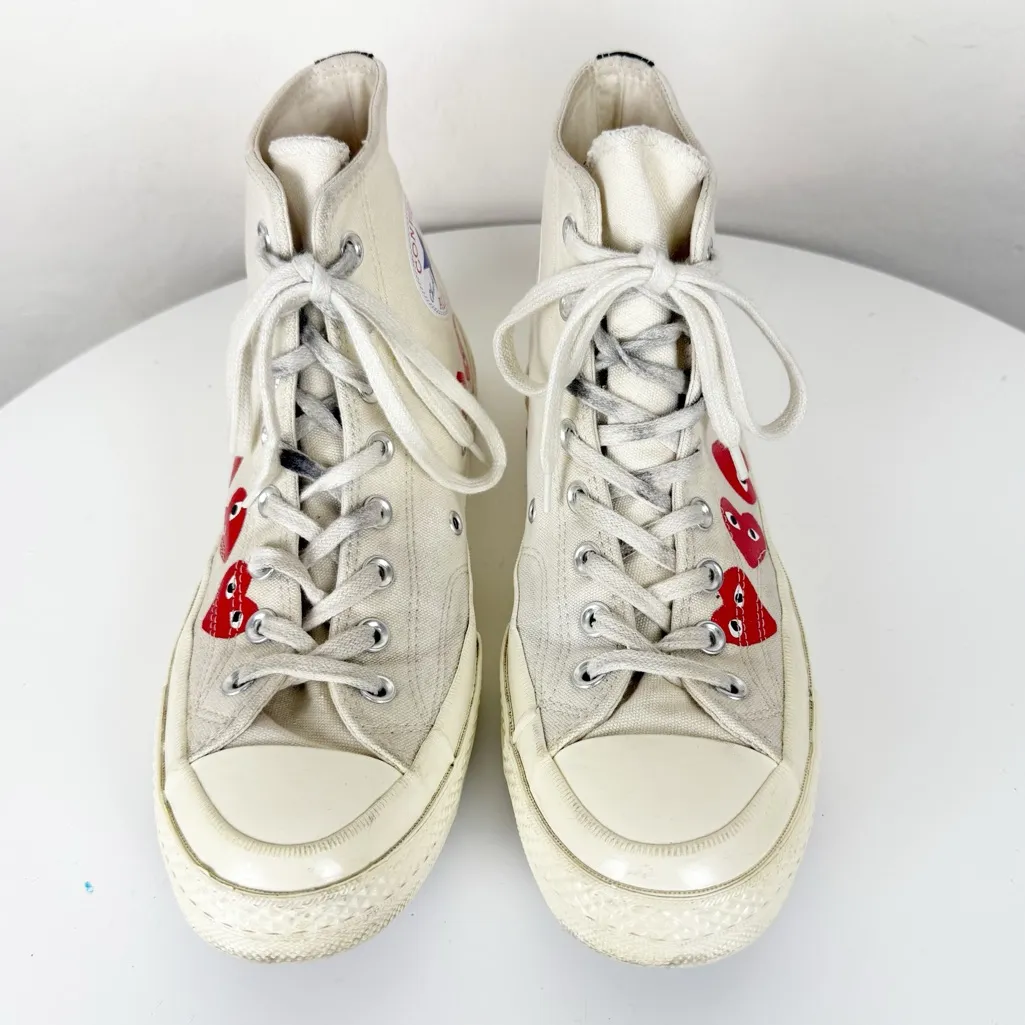 Comme des Garçons Play x Converse Hi Top Multi Heart Sneaker White Size 10 - Image 7