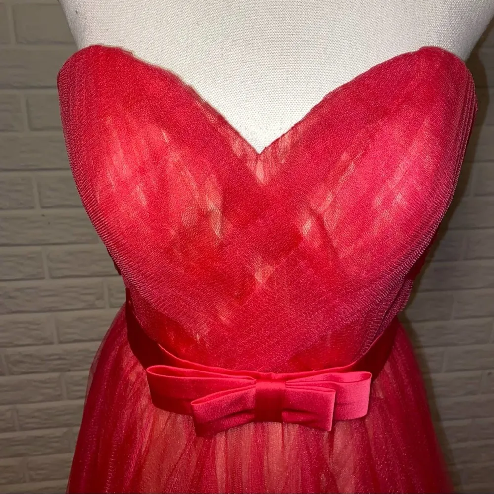 NWT La Femme Hot Fuchsia Pink Tulle Strapless Evening Prom Formal Gown, Size 8 - Image 7