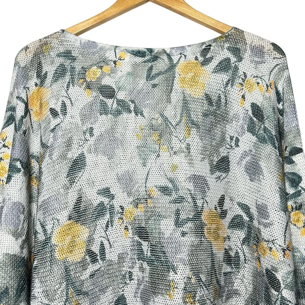 Luisa Ricci Italy Floral Knit Sweater Small Yellow Gray Dolman Lightweight Boho - Image 5