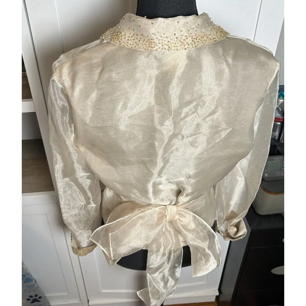 Ronni Nicole Women’s Dressy‎ Vintage Cross Over sheer Champagne Color blouse - Image 11