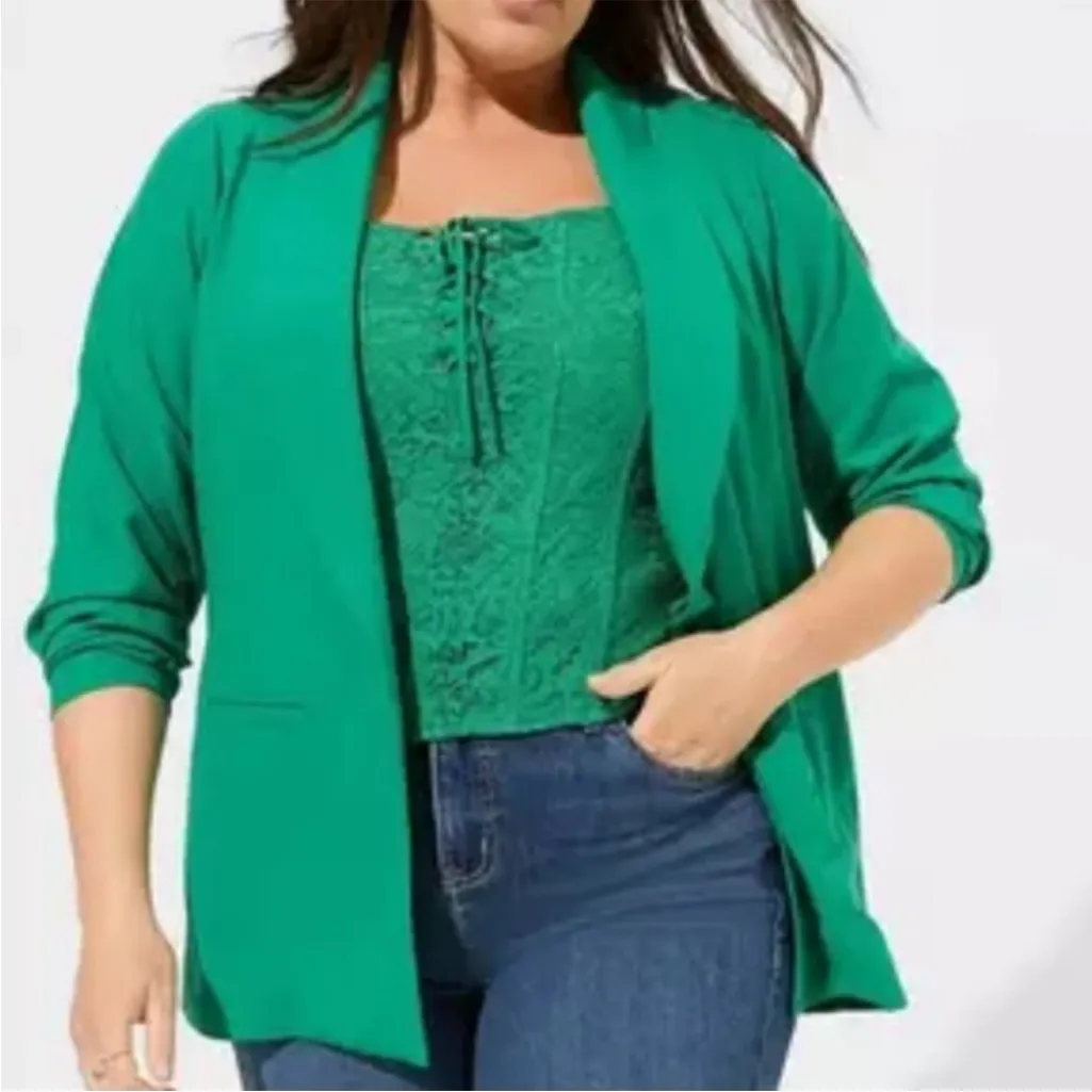NWT Torrid Classic Shawl Collar Open
Front Blazer Green Size 3X - Image 2