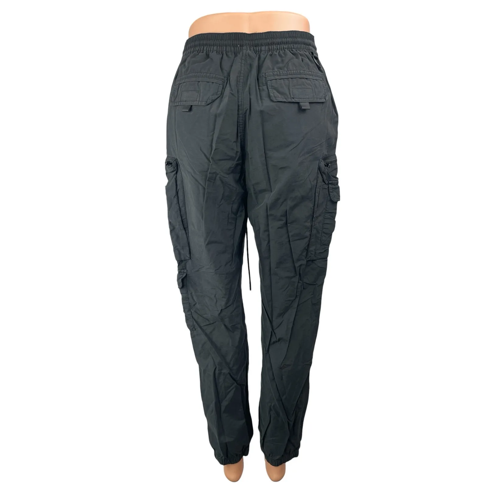 Standard Cloth Gray Elastic Waist High Rise Tapered Cargo Trousers Pants Size S - Image 2