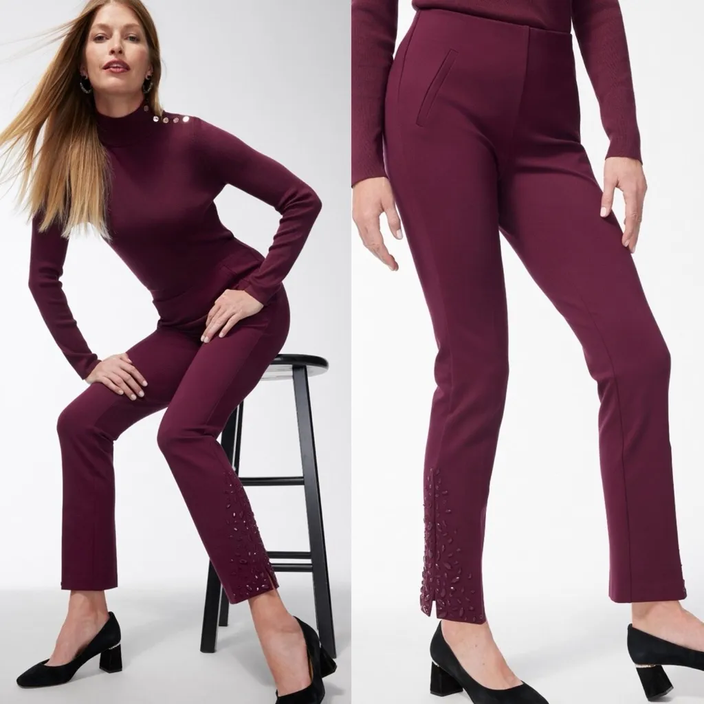 NWT CHICO'S So Slimming 360 Juliet Beaded Slim Ankle Pants Rhinestone - Image 3