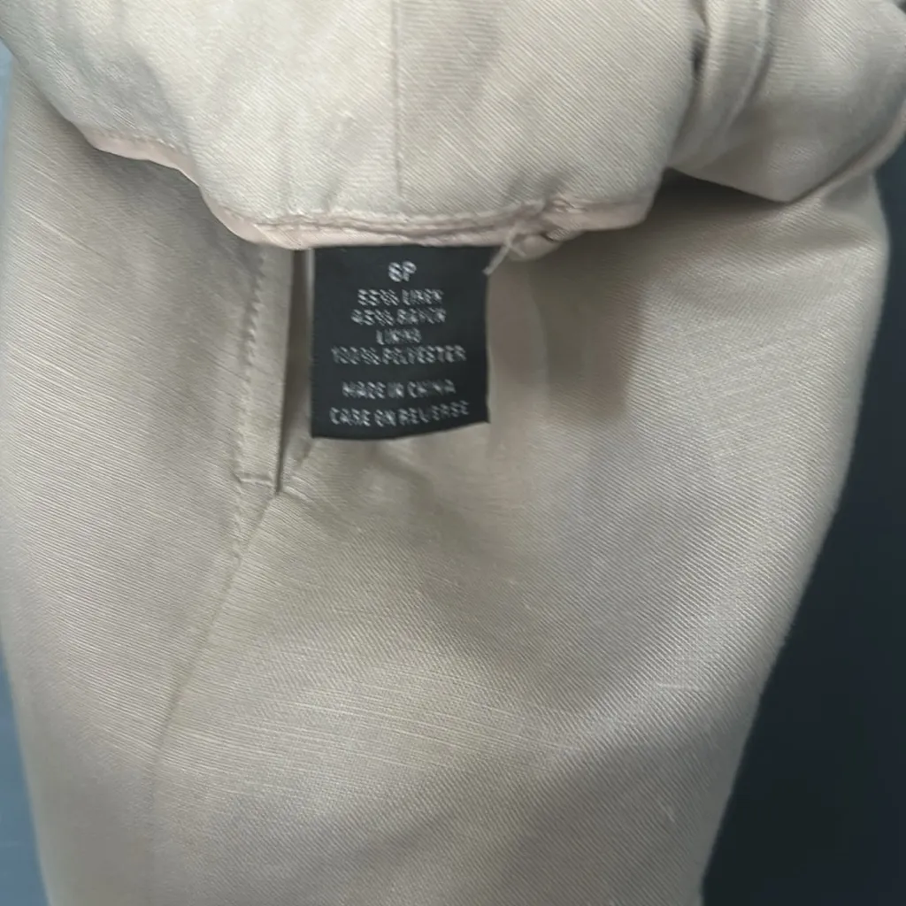 Elegant Cream Wide Leg linen Pants lined Size 8P - Image 4