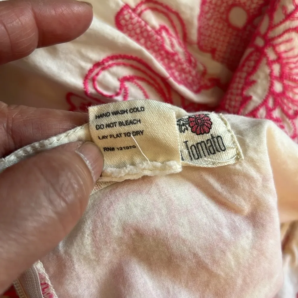 Cream and Pink Embroidered Strapless Dress  Size M - Image 10