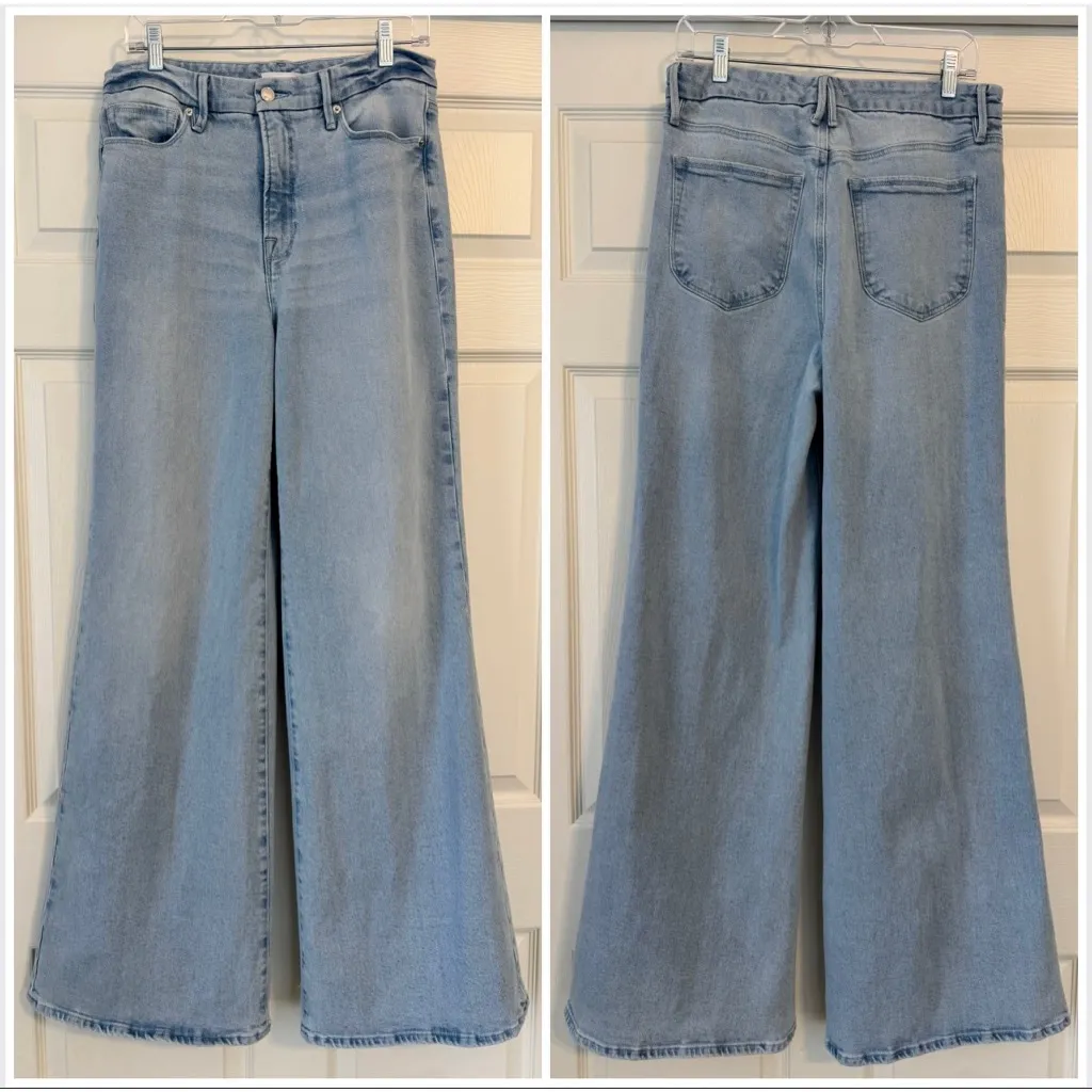Good American Good Waist Palazzo Wide Leg Jeans Size 10 Tall Light Wash - Image 3