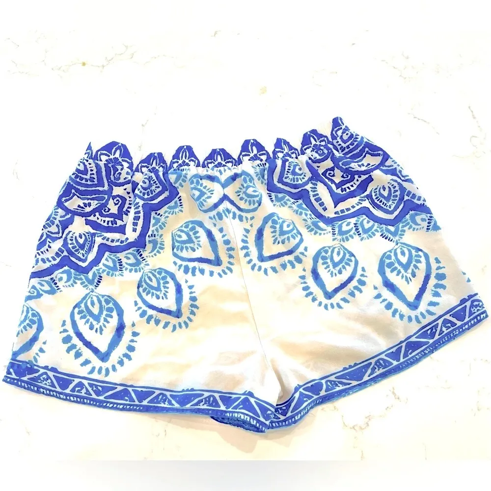 Flying Tomato  drawstring shorts blue and white patterned Sz S - Image 2