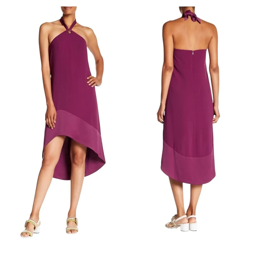 Trina Turk Glow Halter Neck Carmel Crepe Dress Purple Plum Women’s Size 6 NEW - Image 3