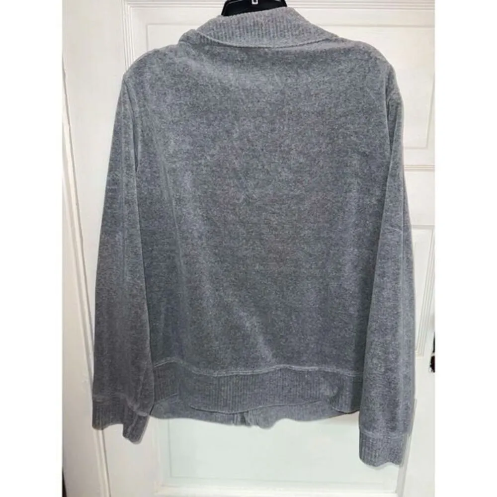 Cozy Grey Velour Button-Up Cardigan Sweater Jacket Casual White Stag Size XXL - Image 2