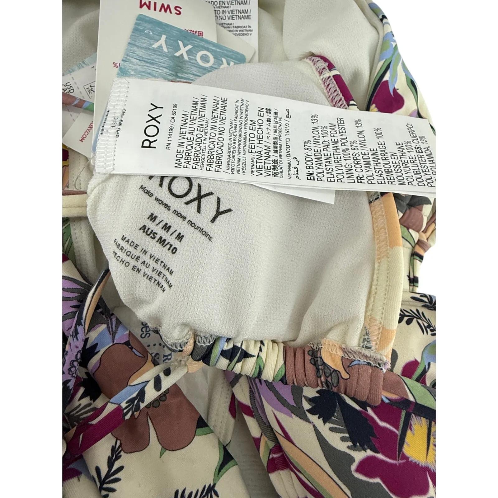 Roxy Floral Beach Classics Bikini Set Hipster Ties Bottom Tri Tie Top Womens M - Image 6