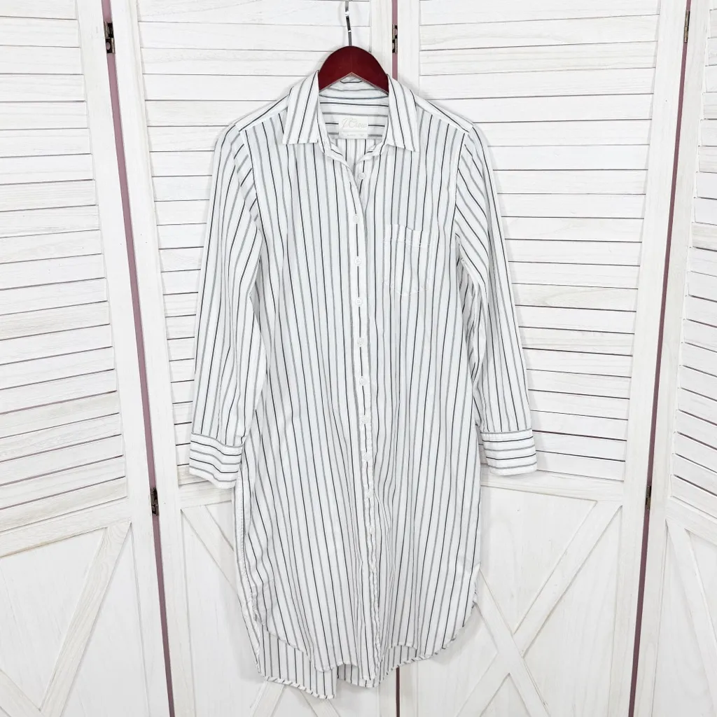 J. Crew Classic Fit Striped Cotton‎ Poplin Belted Shirt Dress White Black 10 - Image 7