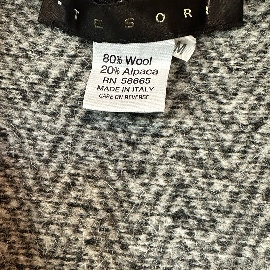 TESORI Cardigan Sweater Vest Wool Alpaca Classic Preppy Gray Herringbone Size M Size M - Image 3