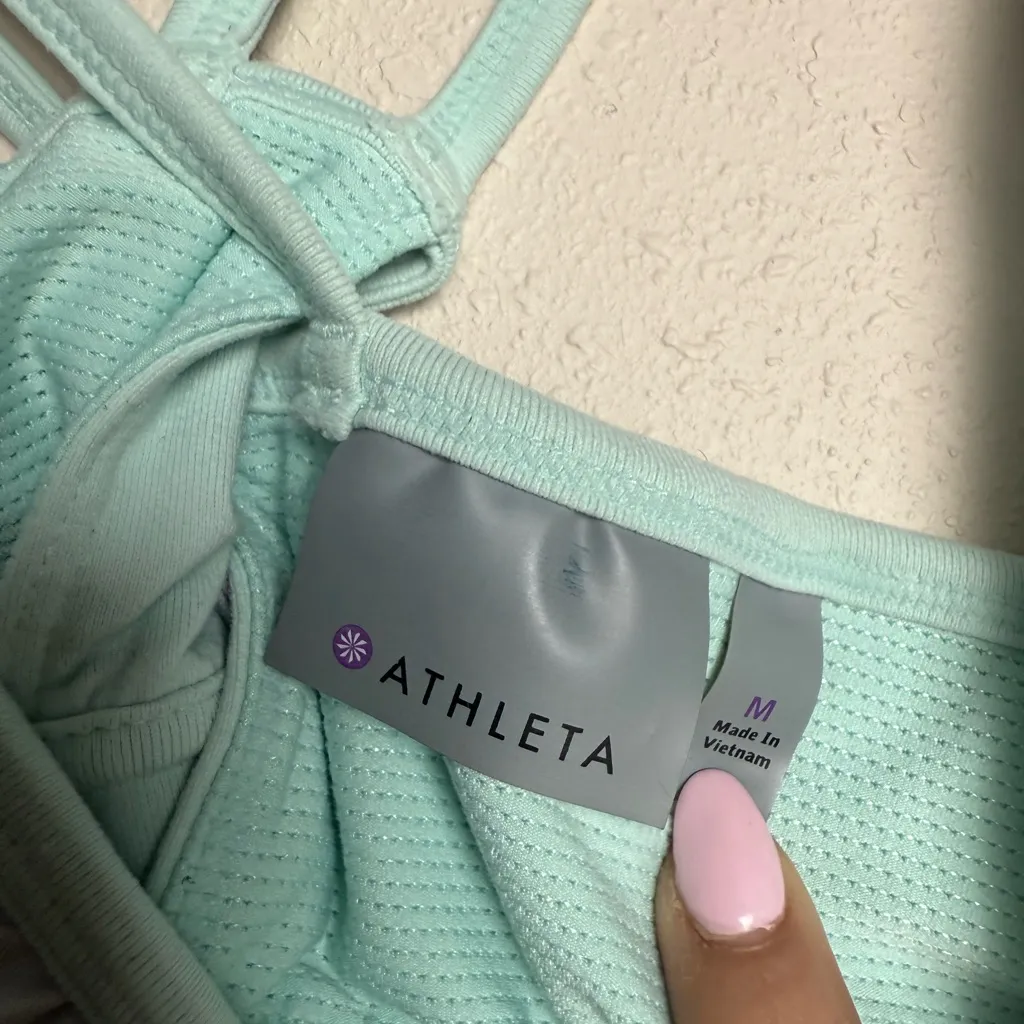 ATHLETA Women Size Medium Grey & Mint Green Energize Strappy‎ Bra Tank Top - Image 4